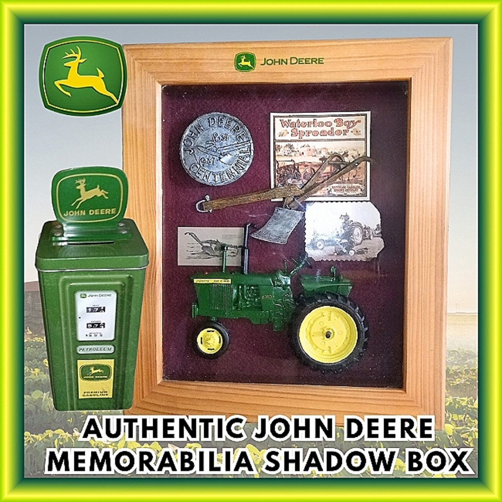 John Deere Bundle Wood Shadow Box - Metal Gas Pump Bank - Salt Pepper Set